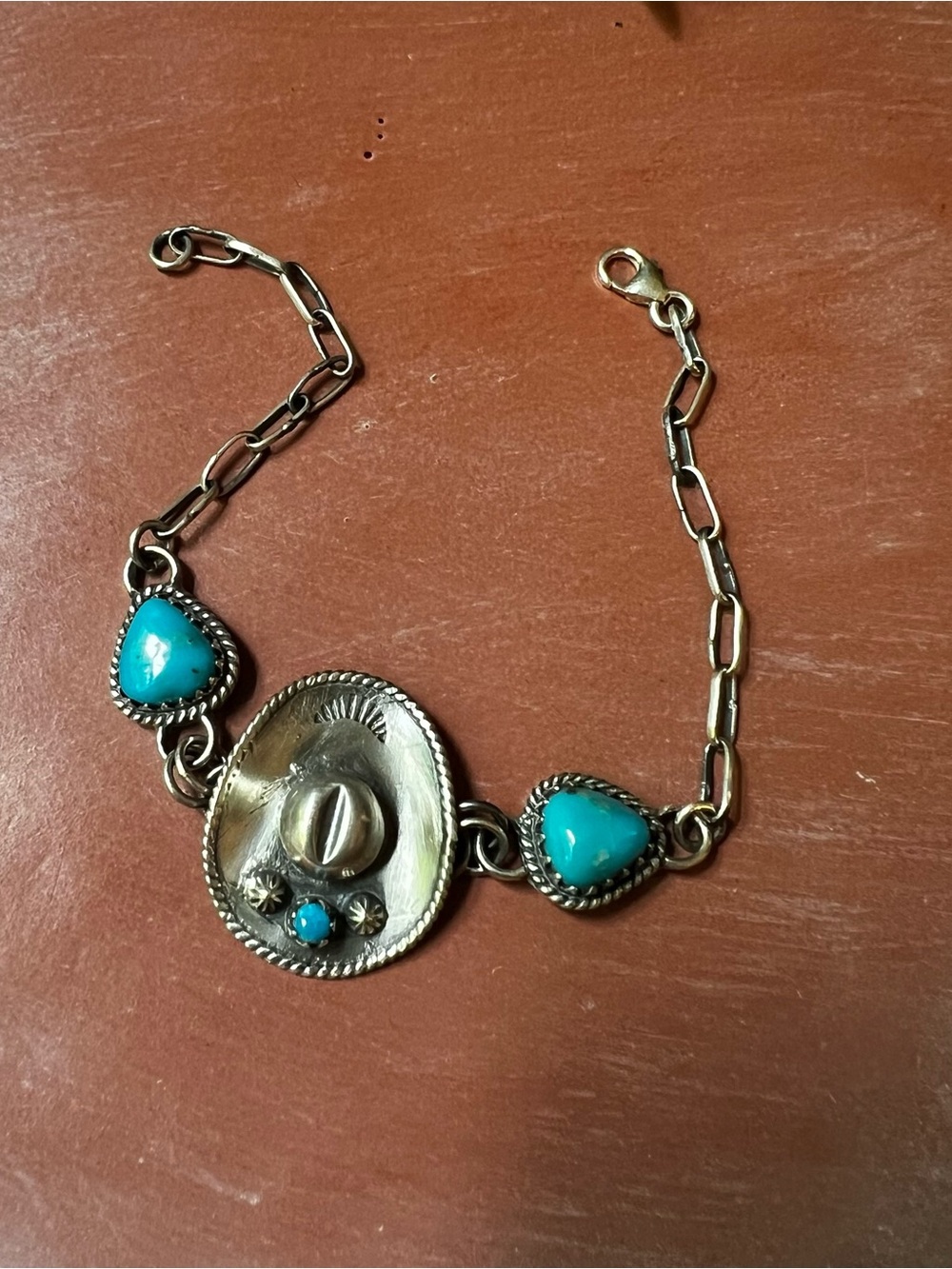 Kingman Turquoise Cowboy Hat Bracelet Sterling Silver Southwestern - Picture 5 of 9